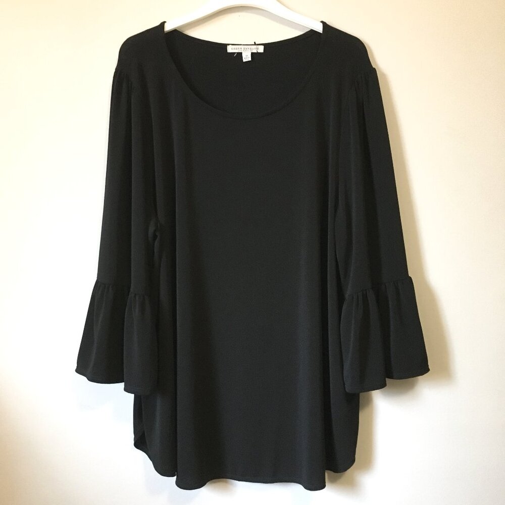 Green Envelope 3X Black Crepe Bell Sleeve Top USA Made Whimsigoth Goth Witchy